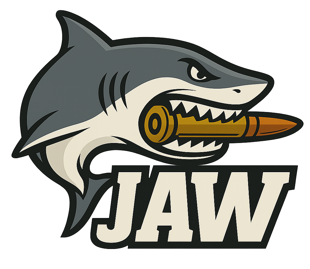 Jaw logo, a shark with a bullet in it's mouth